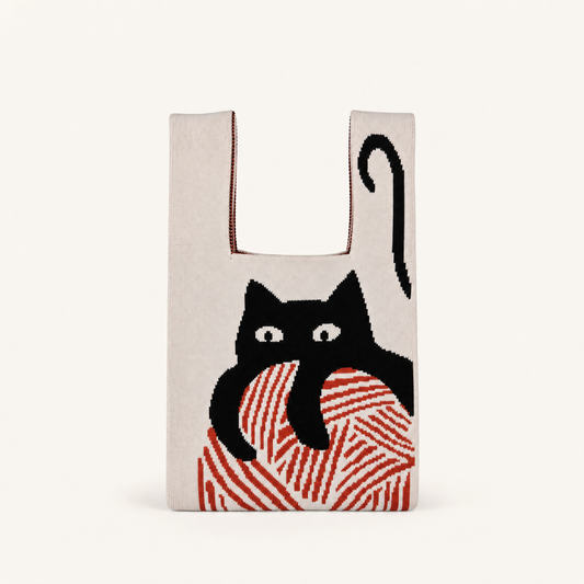 Cat Knitted Tote Bag