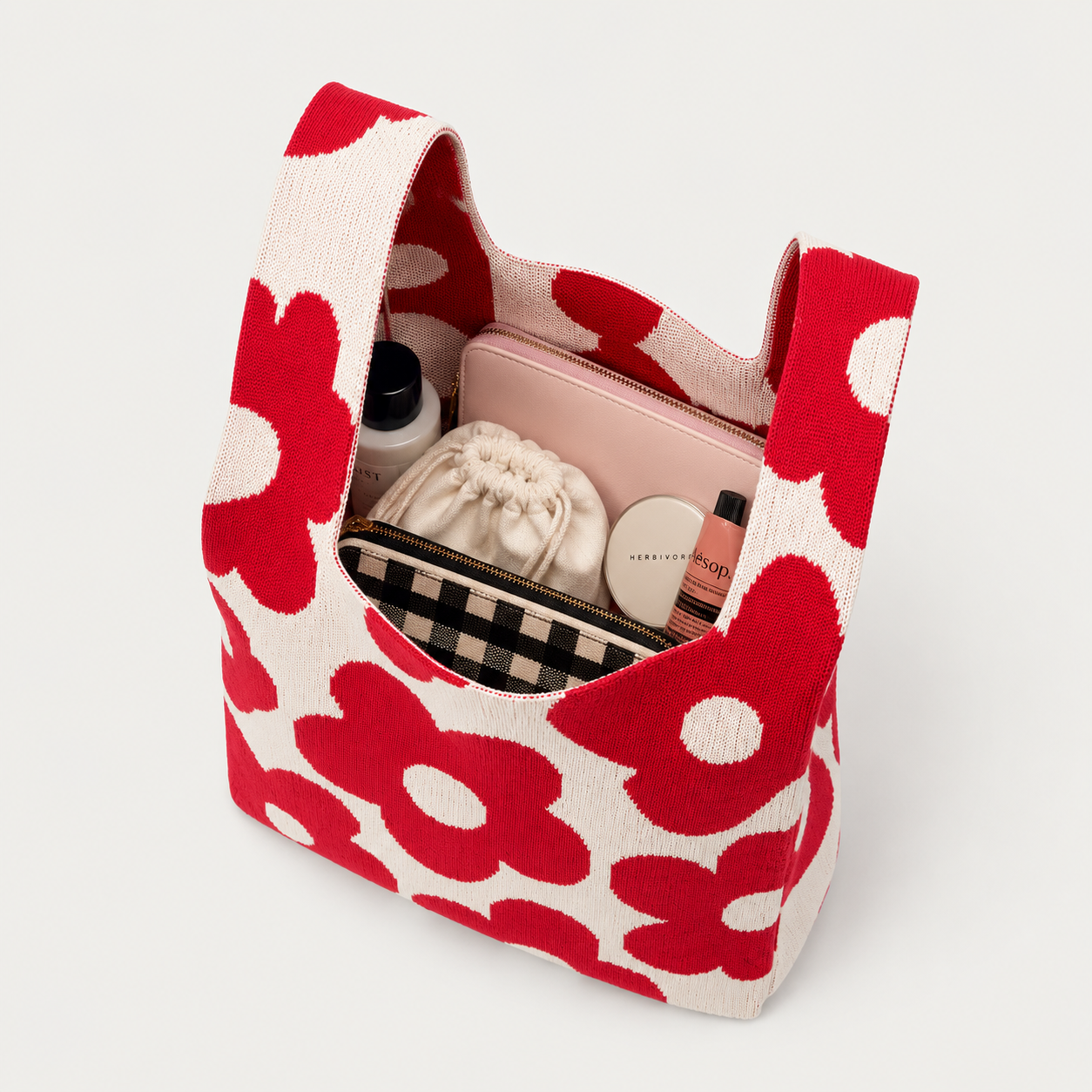 Retro Petal Floral Knitted Tote bag